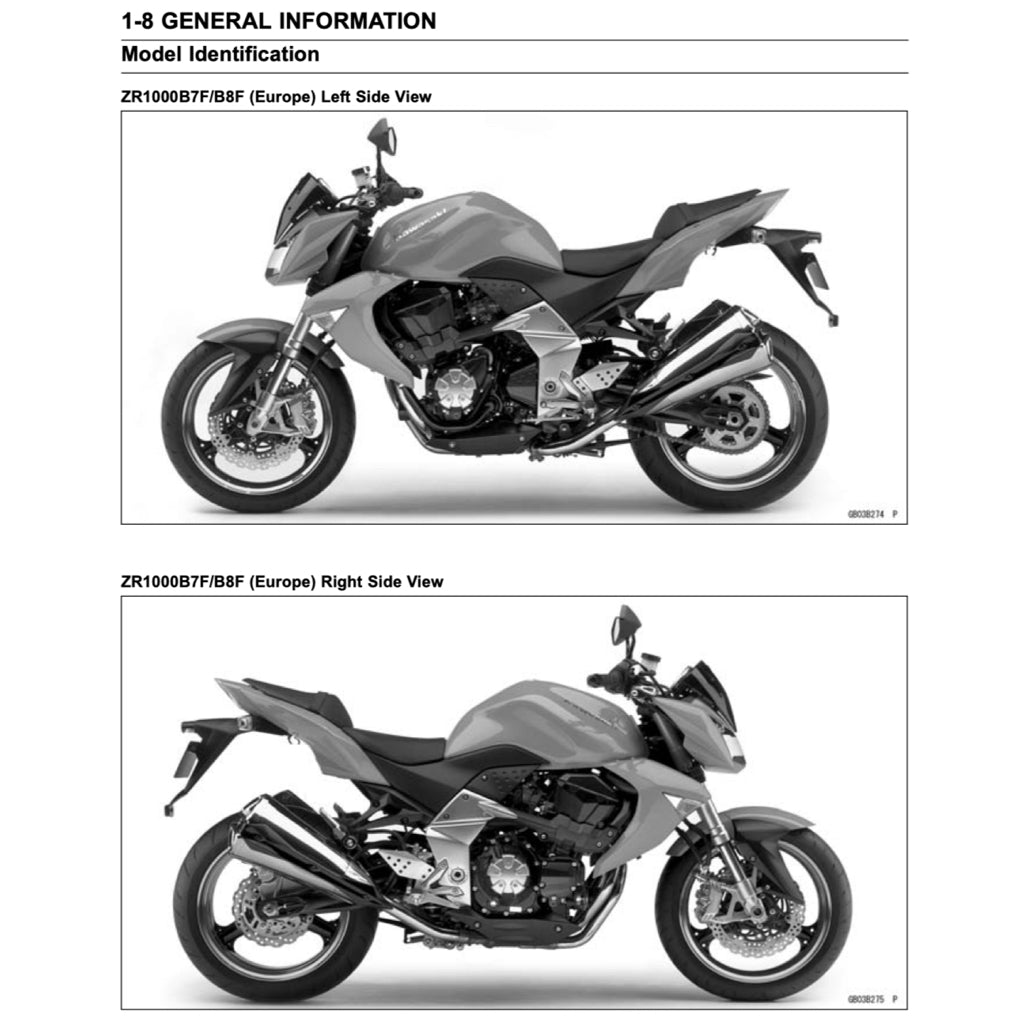 KAWASAKI Z1000 2007-2009 Full Manual Set – Repair & Maintenance Manual and User Handbook