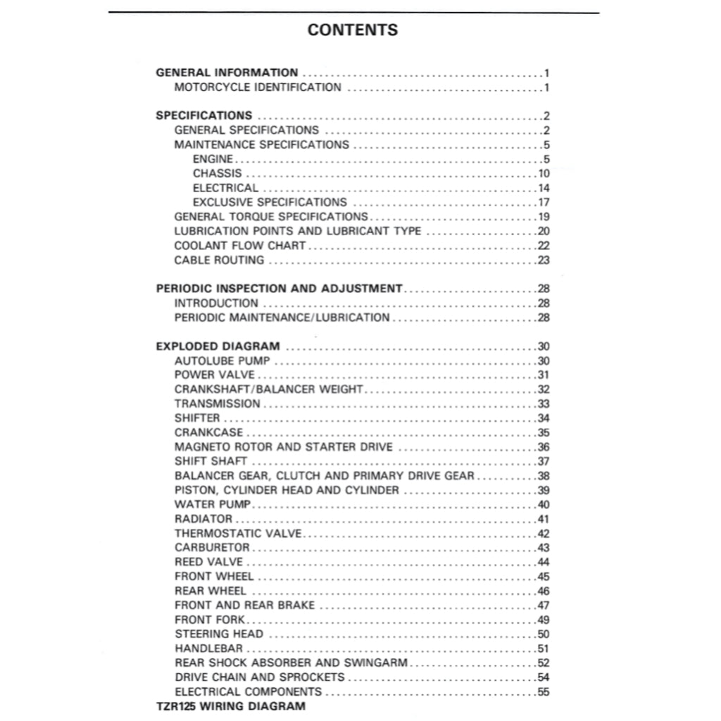 YAMAHA TZR125 1987-1996 Full Manual Set – Repair & Maintenance Manual and Spare Parts Catalog and User Handbook
