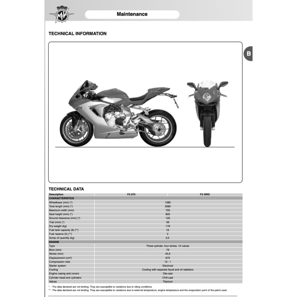MV AGUSTA F3 675 2012-2021 Full Manual Set – Repair & Maintenance Manual and Spare Parts Catalog andUser Handbook