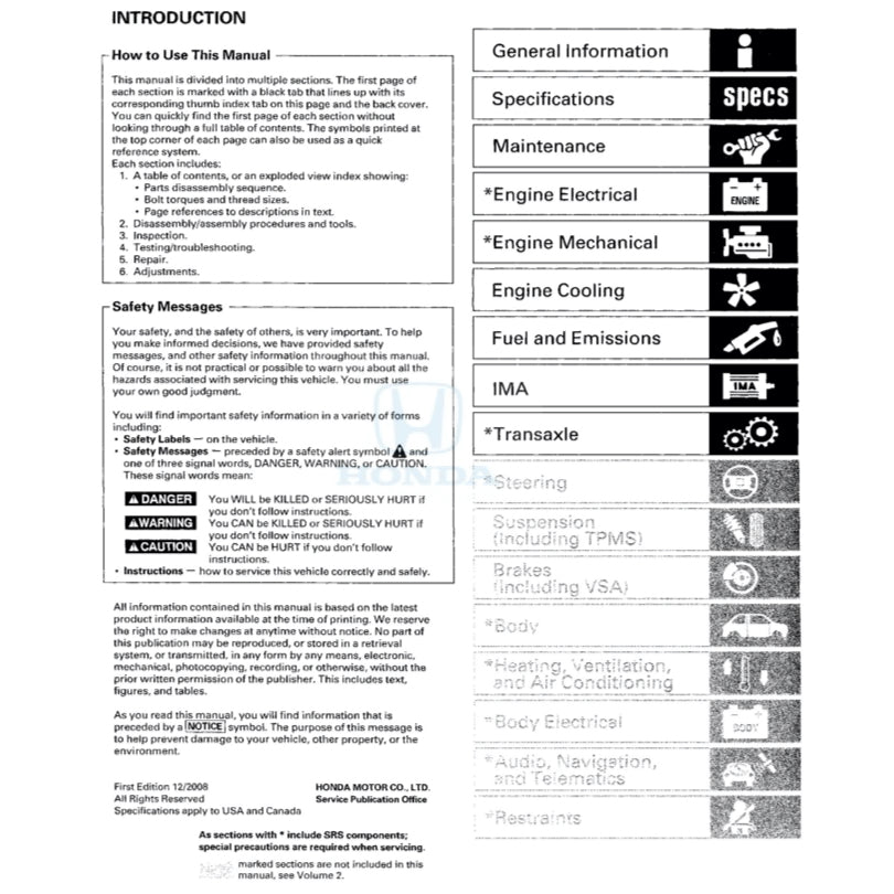HONDA CIVIC 8 HYBRID FA3 2006-2011 Full Manual Set – Repair & Maintenance Manual