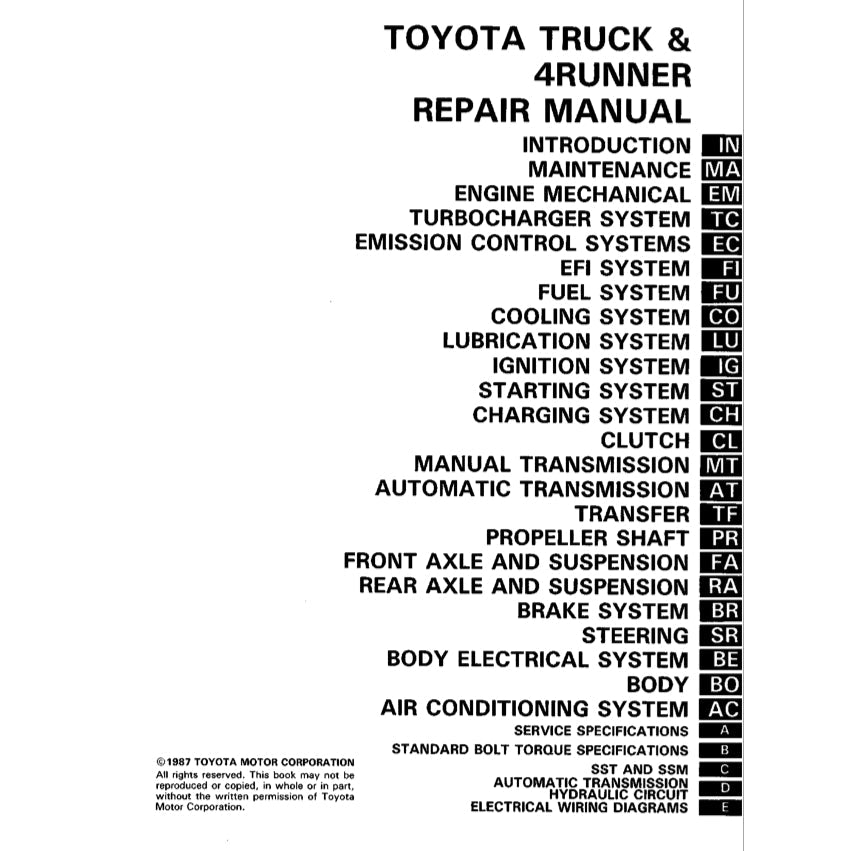 TOYOTA 4RUNNER N60 1984-1989 Full Manual Set – Repair & Maintenance Manual