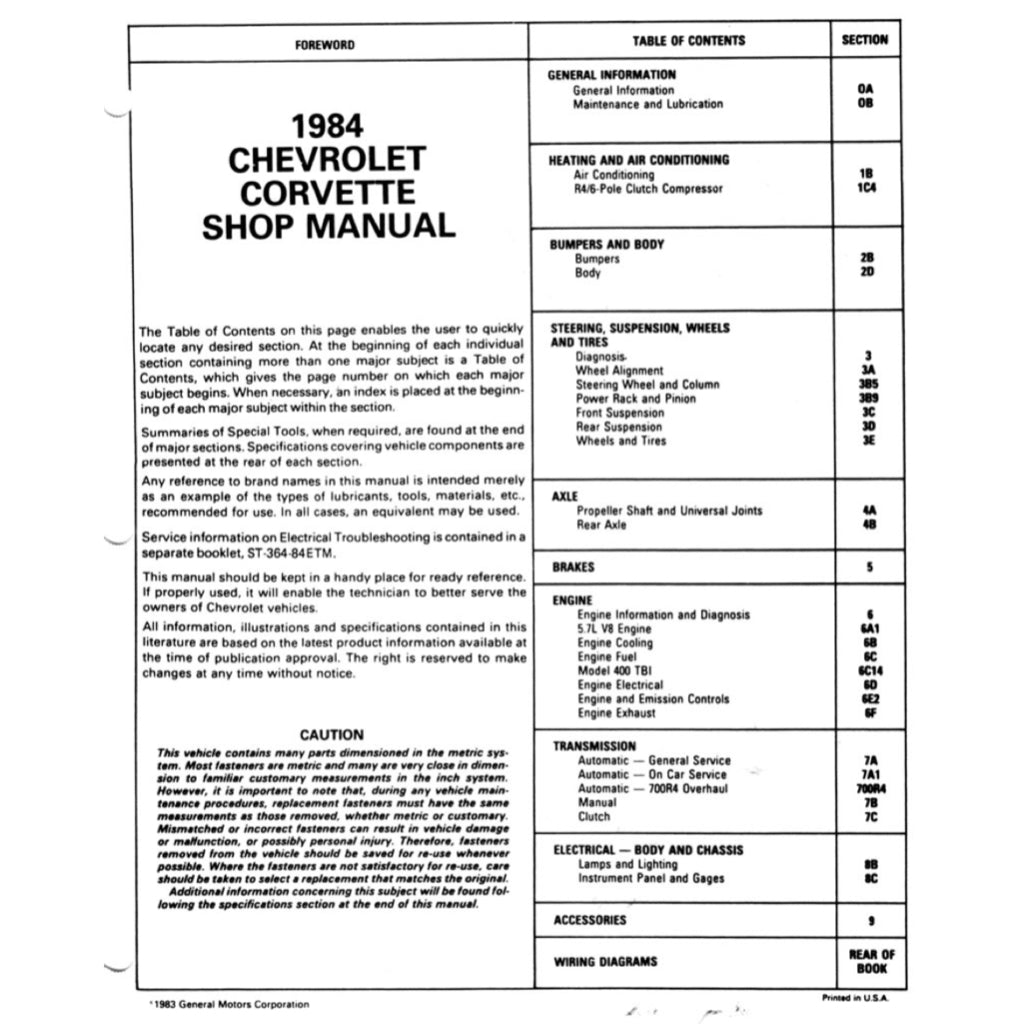 CHEVROLET CORVETTE C4 1984-1996 Full Manual Set – Repair & Maintenance Manual