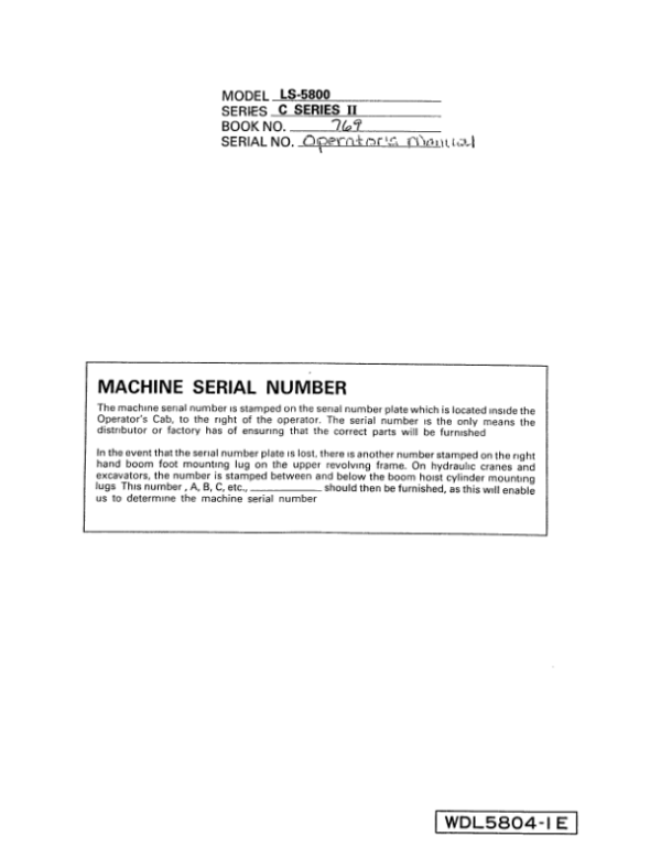 Linkbelt LS-5800 C2 Excavator Service Repair Manual Workshop Guide
