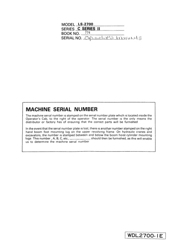 Linkbelt LS-2700 C2 Excavator Service Repair Manual Workshop Guide