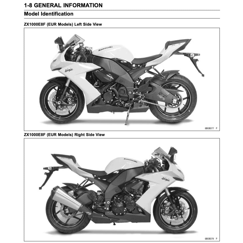KAWASAKI ZX10R NINJA 2004-2024 Full Manual Set – Repair & Maintenance Manual and Spare Parts Catalog and User Handbook
