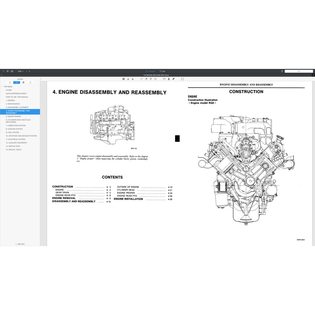 NISSAN UD DIESEL ENGINE RE10 / RF8 TC TD/ RG8 SERVICE REPAIR MANUAL