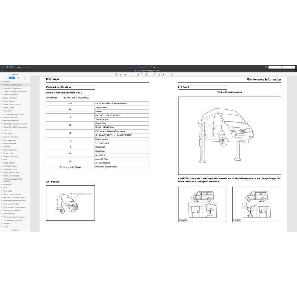 MAXUS V80 2012-2023 Full Manual Set – Repair & Maintenance Manual