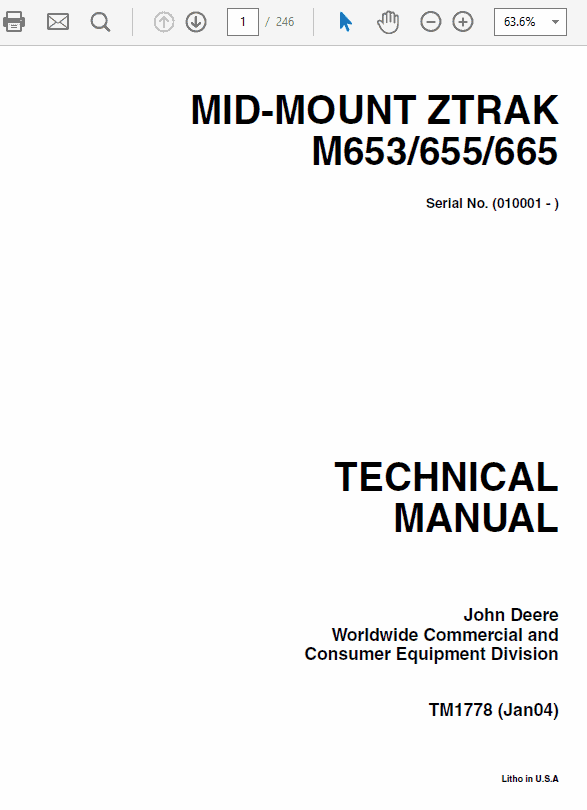John Deere M653, M655, M665 ZTrak Repair Technical Manual Workshop Guide