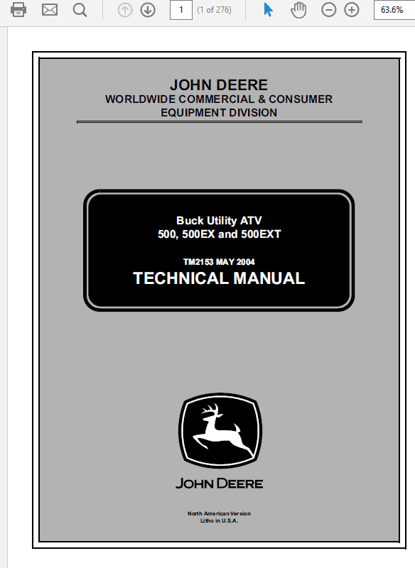 John Deere ATV 500, ATV 500EX, ATV 500EXT Buck Utility Technical Manual Workshop Guide