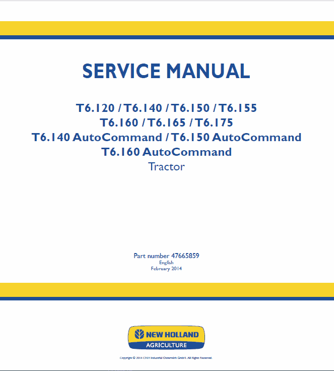 New Holland T6.160, T6.165, T6.175, T6.180 Tractor Service Manual Workshop Guide