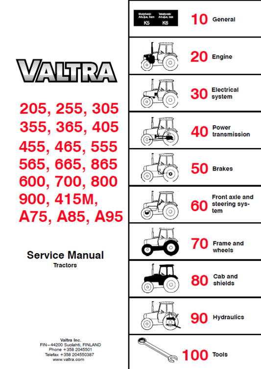 Valtra 555, 565, 600, 665, 700, 800, 865 Tractors Service Repair Manual Workshop Guide
