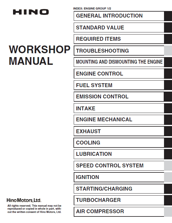 Hino Truck 2018 COE HEV Service Manual Workshop Guide