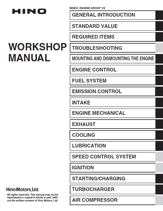 Hino Truck 2018 COE HEV Service Manual Workshop Guide