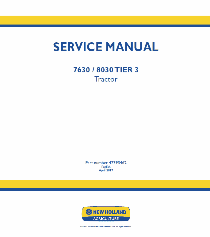 New Holland 7630, 8030 Tractor Service Manual Workshop Guide