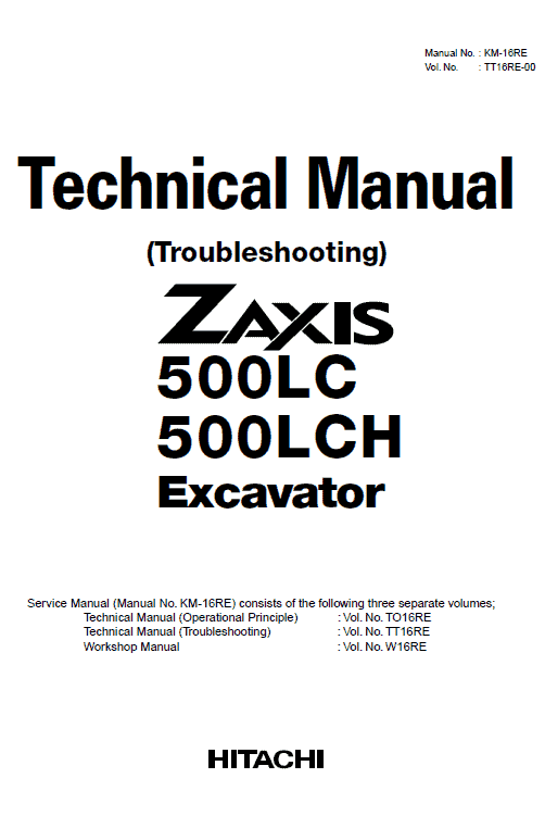 Hitachi ZX500LC and ZX500LCH Excavator Service Repair Manual Workshop Guide