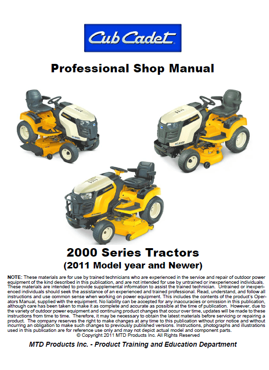 Cub Cadet 2000 Series Service Manual Workshop Guide