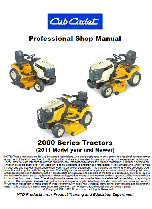 Cub Cadet 2000 Series Service Manual Workshop Guide