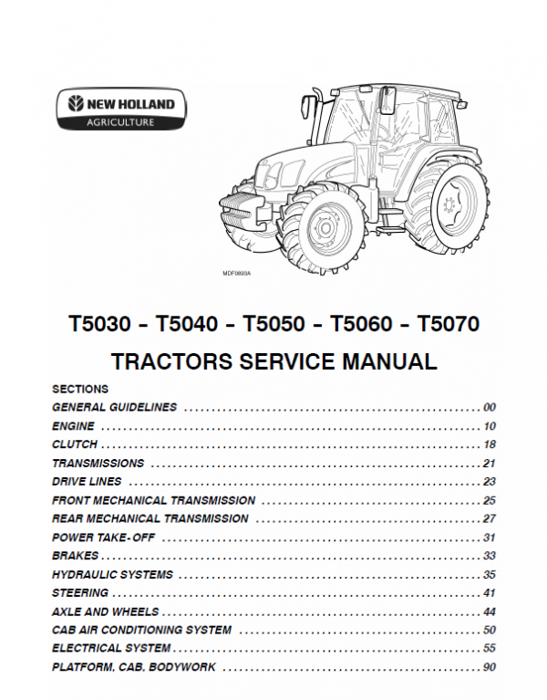 New Holland T5030, T5040, T5050, T5060, T5070 Tractor Service Manual Workshop Guide