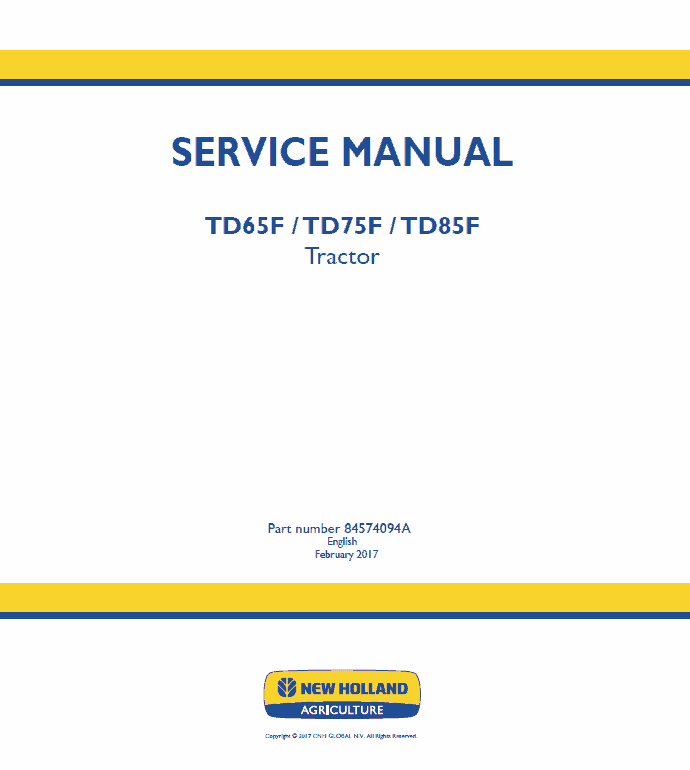 New Holland TD65F, TD75F, TD85F Tractor Service Manual Workshop Guide