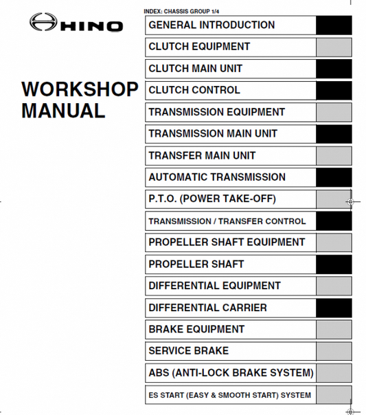 Hino 145, 165, 185, 238, 268, 338 Series Year 2005 Repair Manual Workshop Guide