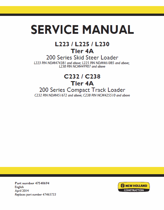 New Holland L230, C238 Tier 4A SkidSteer Loader Service Manual Workshop Guide