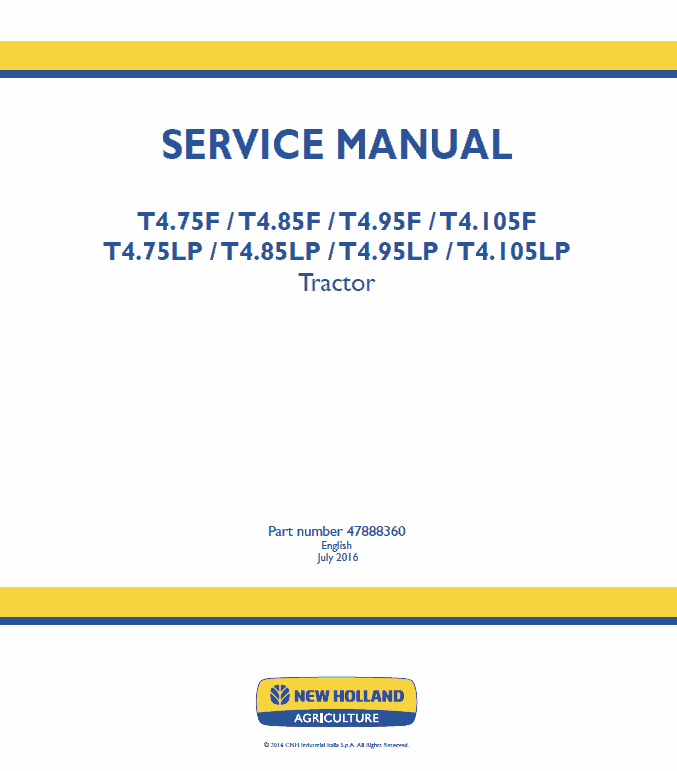 New Holland T4.75LP, T4.85LP, T4.95LP, T4.105LP Tractor Service Manual Workshop Guide