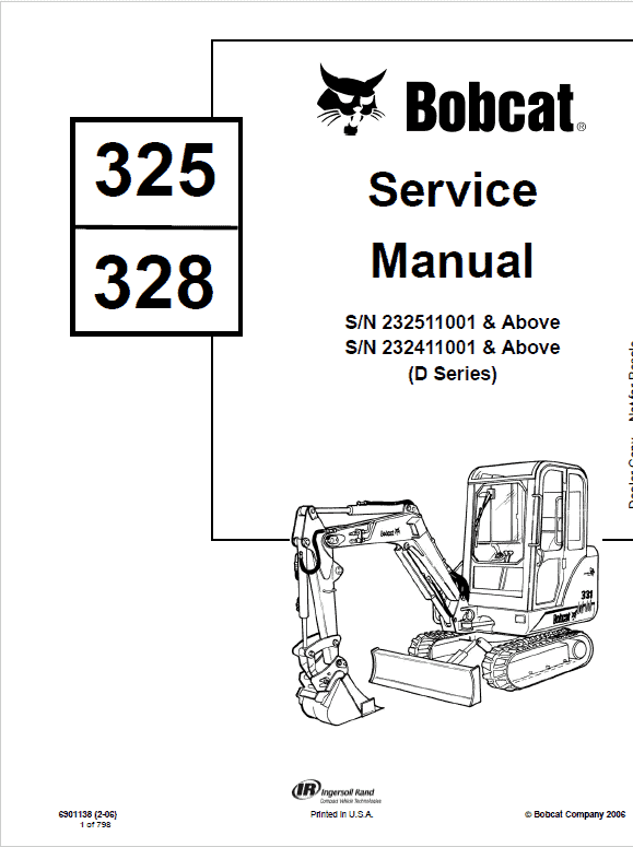 Bobcat 325 and 328 Compact Excavator Service Manual Workshop Guide