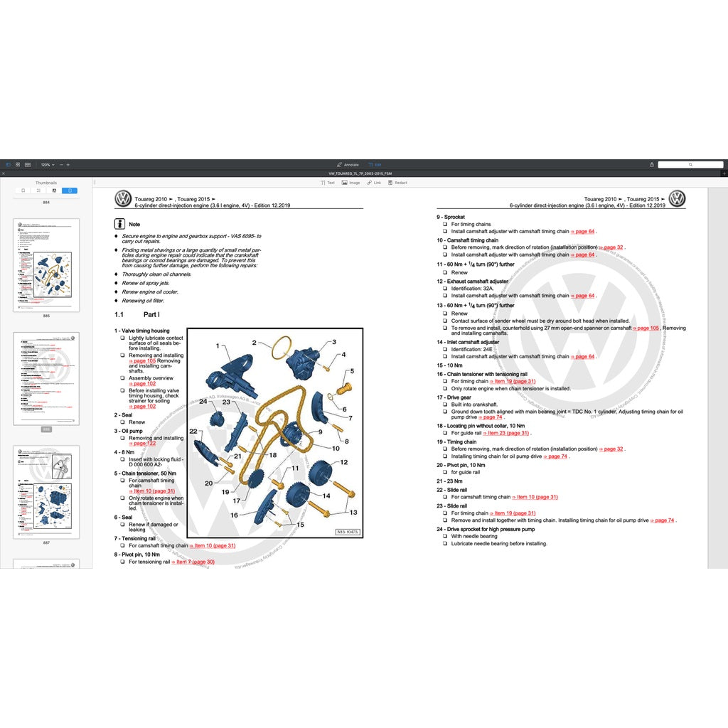 VW TOUAREG I & II 7L / 7P 2003-2017 Full Manual Set – SERVICE WORK MANUAL
