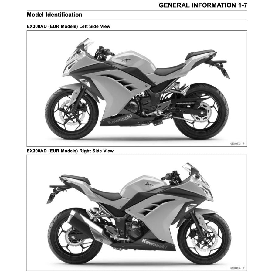 KAWASAKI NINJA 300 2013-2017 Full Manual Set – Repair & Maintenance Manual and Spare Parts Catalog and User Handbook