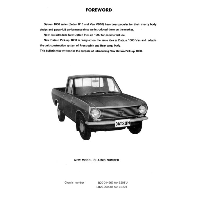 DATSUN 1000 B10 1966-1969 Full Manual Set – Repair & Maintenance Manual