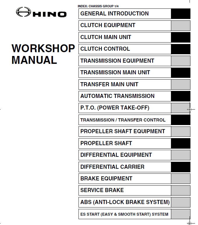 Hino 145, 165, 185, 238, 268, 338 Series Year 2005 Repair Manual Workshop Guide