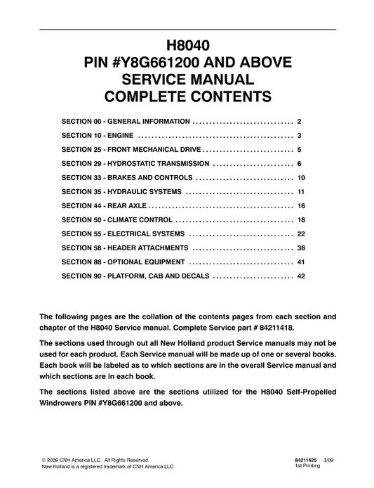 New Holland H8040 Self-Propelled Windrowers Service Manual Workshop Guide