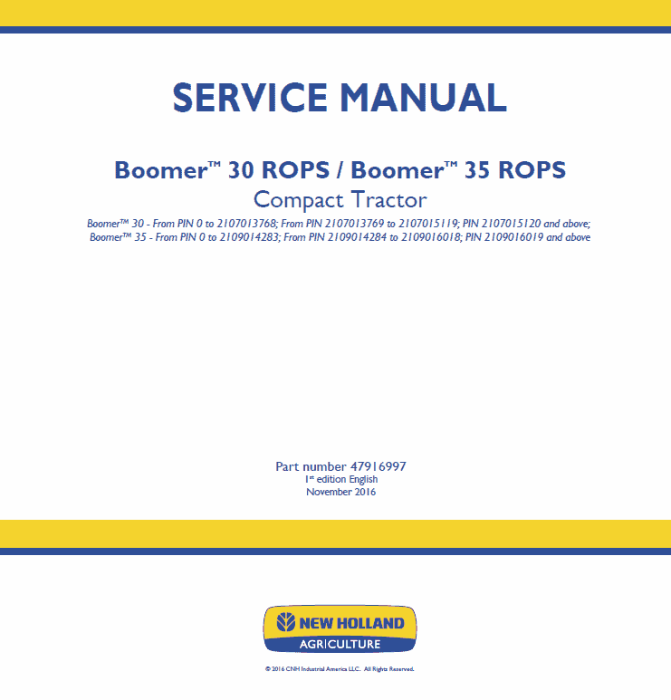 New Holland Boomer 30 and Boomer 35 Tractor Service Manual Workshop Guide
