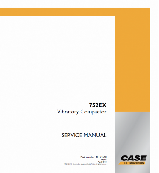 Case 752EX Vibratory Compactor Service Manual Workshop Guide