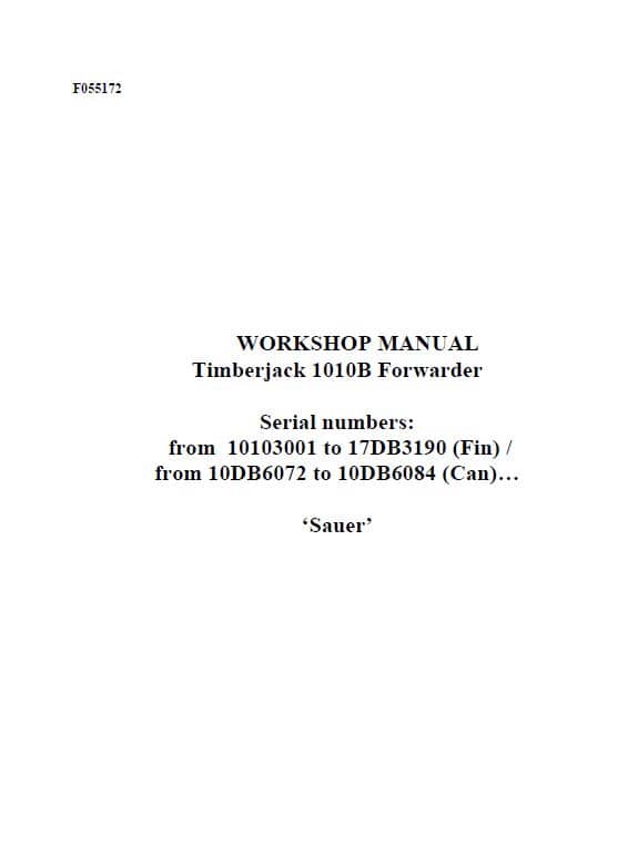Timberjack 1010B Forwarder Service Repair Manual Workshop Guide
