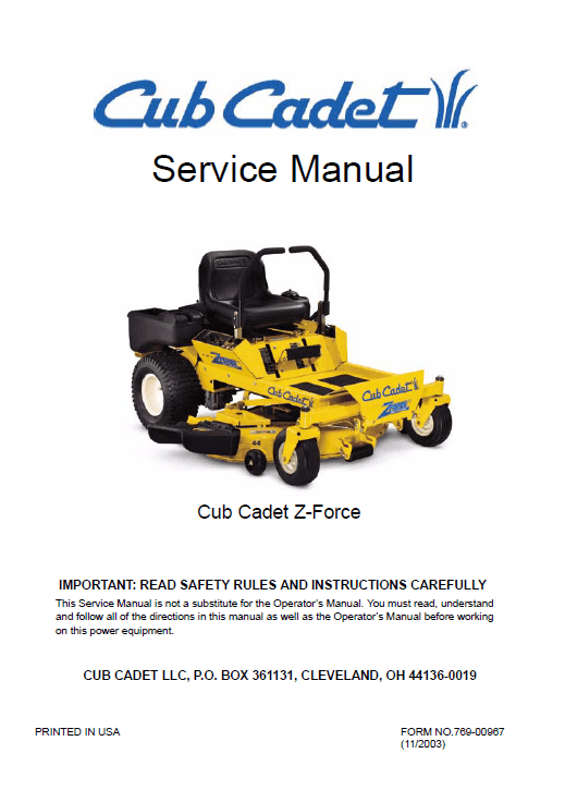 Cub Cadet Z-FORCE Series (2003-2006) Service Manual Workshop Guide