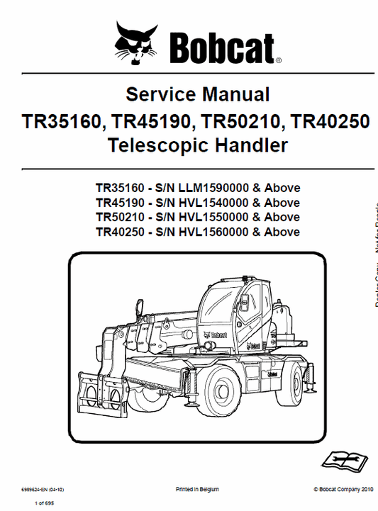 Bobcat TR35160, TR45190, TR50210, TR40250 Telescopic Service Manual Workshop Guide
