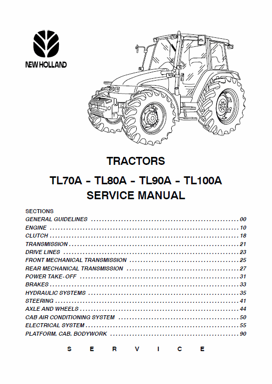 New Holland TL70A, TL80A, TL90A, TL100A Tractor Service Manual Workshop Guide