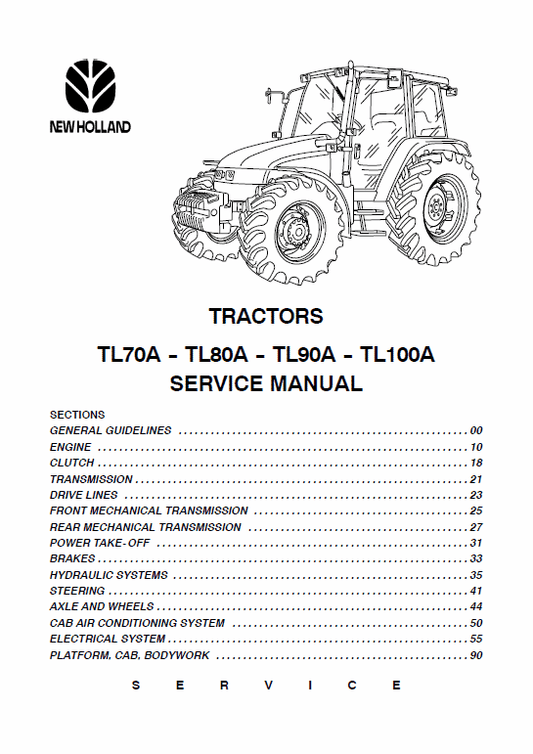 New Holland TL70A, TL80A, TL90A, TL100A Tractor Service Manual Workshop Guide