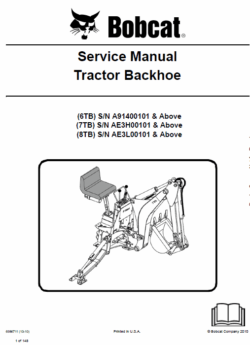 Bobcat 6TB, 7TB, 8TB Backhoe Tractor Service Manual Workshop Guide