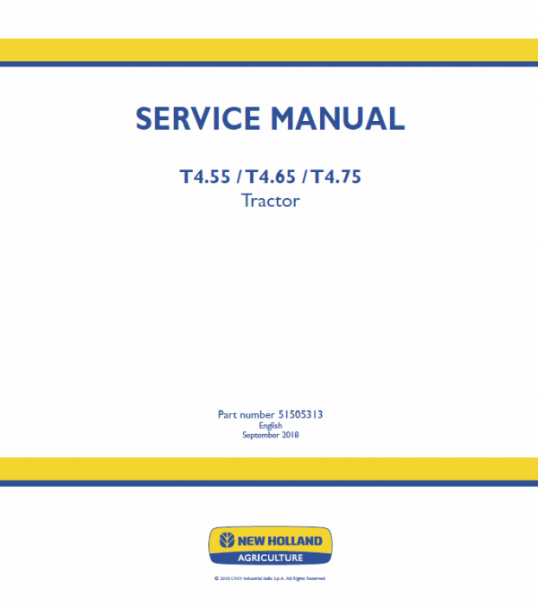 New Holland T4.55, T4.65, T4.75 Tractor Service Manual Workshop Guide