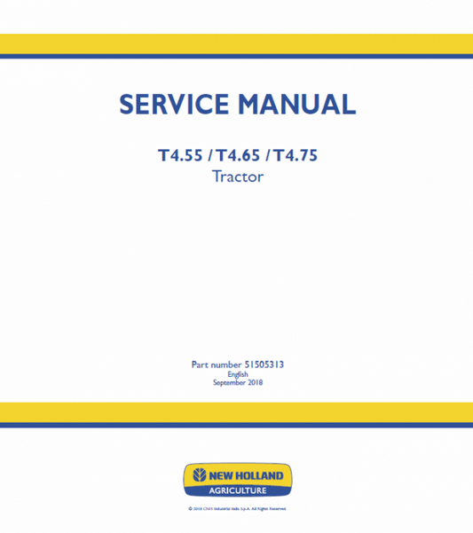 New Holland T4.55, T4.65, T4.75 Tractor Service Manual Workshop Guide