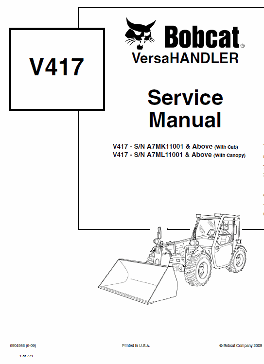 Bobcat V417 VersaHANDLER Telescopic Service Manual Workshop Guide