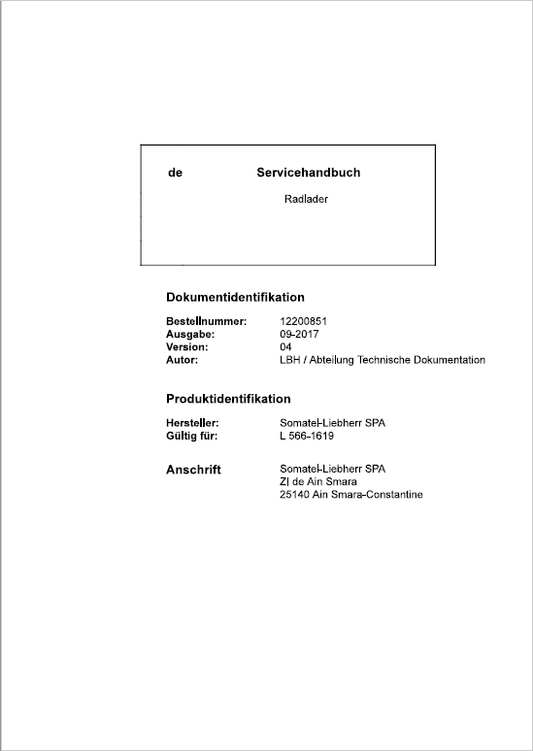 Liebherr L566 Type 1619 Wheel Loader Service Manual