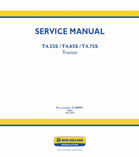 New Holland T4.55S, T4.65S, T4.75S Tractor Service Manual Workshop Guide