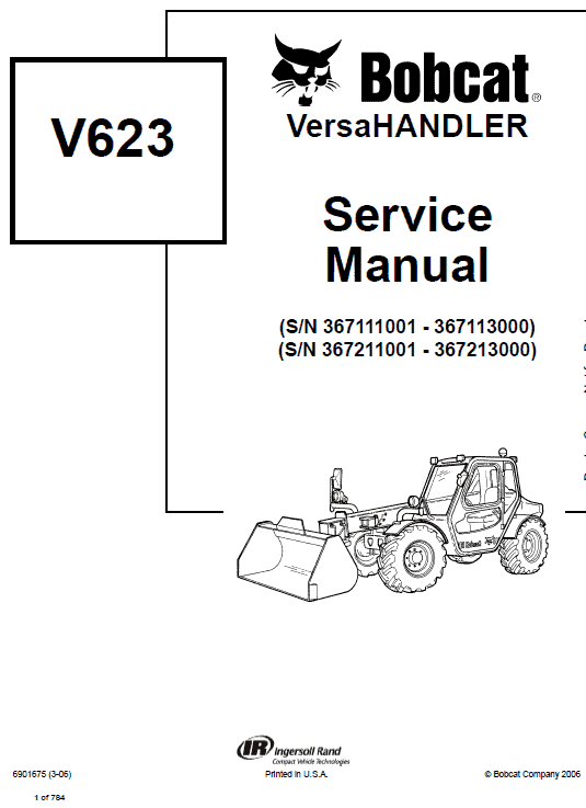 Bobcat V623 VersaHANDLER Telescopic Service Manual Workshop Guide