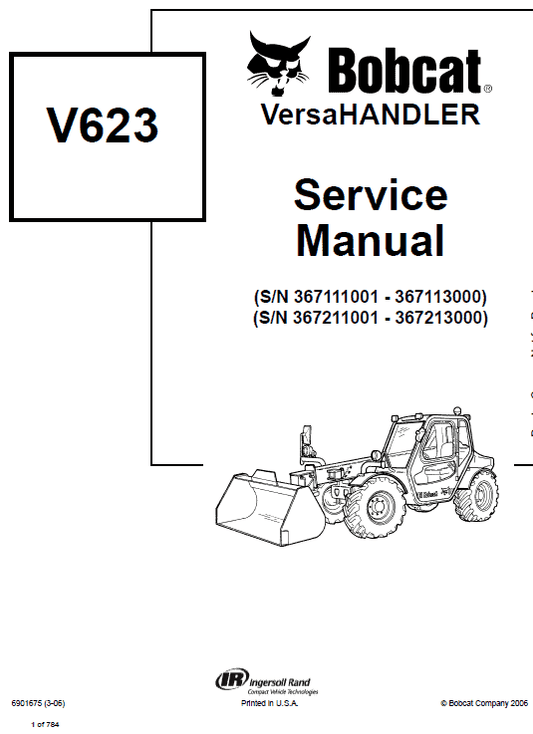 Bobcat V623 VersaHANDLER Telescopic Service Manual Workshop Guide