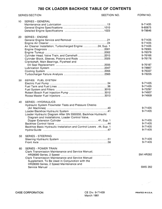 Case 780 CK Loader Backhoe Service Manual Workshop Guide
