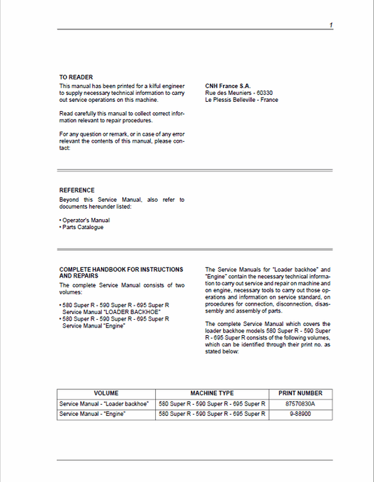 Case 580, 590, 695 Super R Backhoe Loader Service Manual Workshop Guide