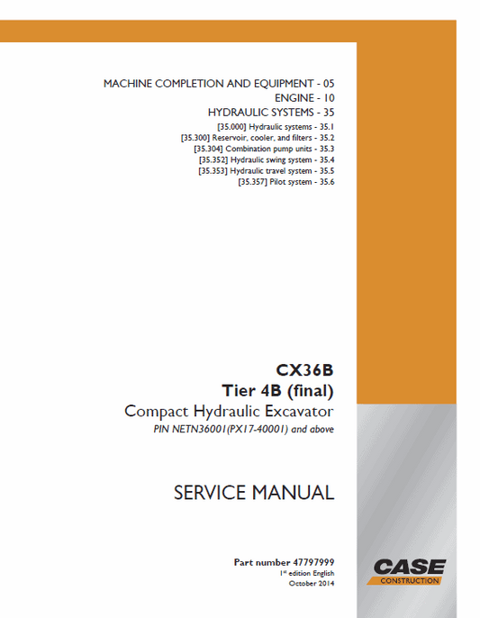 Case CX36B Excavator Service Manual Workshop Guide